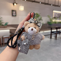 Adorables porte-clés en peluche ours avec nœud, accessoires de sac à bandoulière de dessin animé, jouets en peluche créatifs, décorations suspendues pour sac, porte-clés en peluche exquis