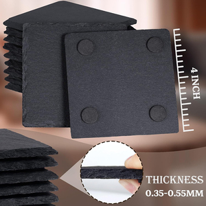 STARUNK Ensemble de sous-verres classiques écologiques en <span class=keywords><strong>ardoise</strong></span> naturelle noire antidérapante de 5 mm d'épaisseur, carrés, gravure en gros, coffret cadeau pour boissons - Product Image 4