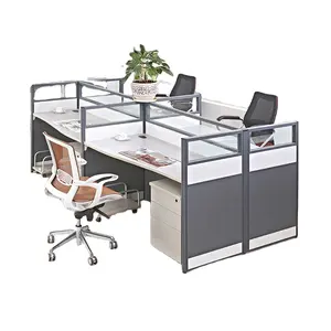 Fashion design office partition glass wall, modern office desk dividers, fancy 4 seater office workstation cubicle