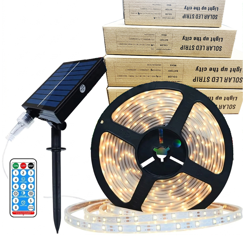 Outdoor Solar Rechargeable Ip68 Waterproof Smd 2835 Rgb Silicone Flexible 5V Solar Strip Light with Remote Control