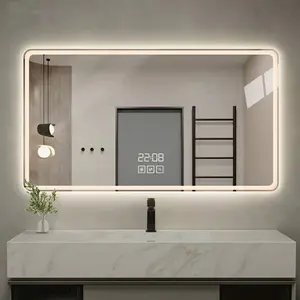 Led 빛을 가진 반대로 안개 현대 벽 전자 Miroir 똑똑한 frameless 거울 사각 목욕탕 거울