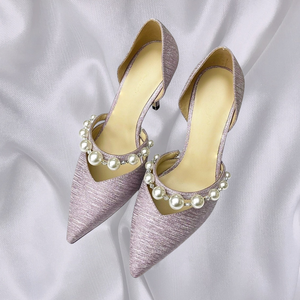 Escarpins à talons hauts pour femmes avec bride en perles, en satin brillant, à bout pointu, pour mariée, mariage, soirée, chaussures habillées confortables et élégantes, sandales à talons - Product Image 3
