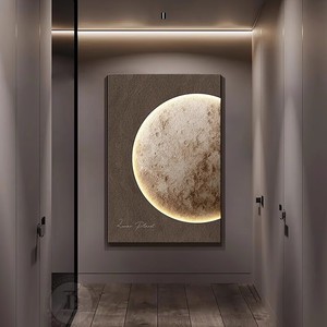 Art mural à la lumière de la lune avec rétroéclairage, peinture réaliste encadrée rectangulaire pour la décoration du salon - Product Image 2