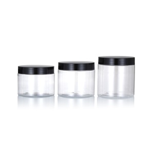 empty clear storage container 4oz 8oz 10oz 14oz 16oz PET spice jar plastic jars with black white aluminium wood grain lid