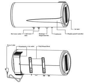 Chauffe-eau mural horizontal/vertical 60L/80L/100L Pompe à chaleur R134a avec chauffage électrique - Product Image 5