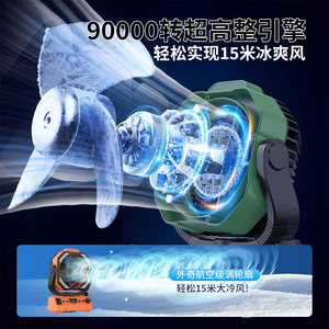 Ventilateur portable d'extérieur avec lumière rechargeable 20000mAh USB, ventilateur de camping à moteur DC, vert noir - Product Image 5