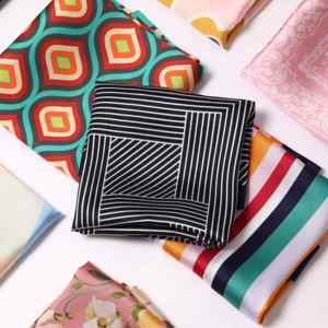 EDGE Custom Retro Geometric Print Square Scarf for Women <strong>Green</strong> Satin <strong>Silk</strong> Feel Head Neck Hair Scarf Fashion Bandana - Product Image 3