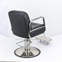 Chaise de coiffure moderne gris foncé avec accoudoirs en métal brossé, chaise de salon professionnelle hydraulique avec bordure argentée