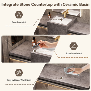 Mueble de Baño Moderno y Estación de Maquillaje con <span class=keywords><strong>Espejo</strong></span> LED Inteligente <span class=keywords><strong>Antivaho</strong></span>, con Área de Maquillaje Integrada y Espacio de Almacenamiento - Product Image 2