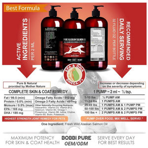 Integratore alimentare liquido per animali domestici con puro olio di salmone Alaskan per cani e gatti per sostenere la pelle morbida e il mantello lucido - Product Image 2