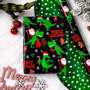 Reversible Black Christmas Wrapping <b>Paper</b> 17x33 Feet Dinosaur Santa Pattern Gift Craft <b>Paper</b> - Product Image 2