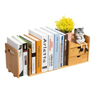 Factory Sale Various Widely Used Adjustable Movable Bamboo Wooden Storage Rack Expandable Bamboo Desktop Bookshelf