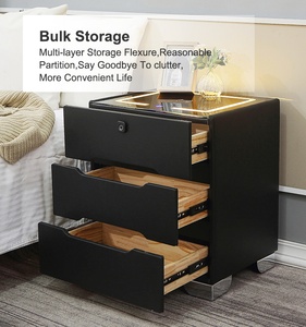 Thông Minh Nội Thất Phòng Ngủ Bàn Cạnh Giường Ngủ Ngăn Kéo 3 Ánh Sáng Glass Top USB Sạc Không Dây Âm Nhạc Rắn Bằng Gỗ Đêm Đứng <span class=keywords><strong>End</strong></span> Bảng - Product Image 3