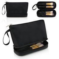 Mode Portable Double Couche Voyage Cosmétique Sac De Rangement pour Femmes Mini Organisateur Pochette Maquillage Brosse Sac