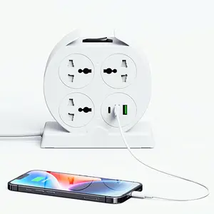 2023 New Double Side Smart Impact Tower USB Port Extension Socket Electrical Desktop Multi Plug Universal Power Strip Outlet