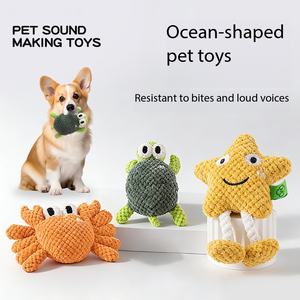 Nouveau jouet en <span class=keywords><strong>peluche</strong></span> pour animaux de compagnie, résistant aux morsures, couineur, en forme de tortue, crabe, étoile de mer, avec corde, pour chiens, animaux marins et animaux transfrontaliers - Product Image 1