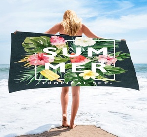 卸売 マイクロファイバータオル ハワイアンスタイル トロピカル花柄プリント マイクロファイバー製長方形ビーチタオル ブランケット - Product Image 4