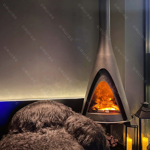 CRUISE Cuivre-rouge Suspendu Dimensions personnalisées Coin <span class=keywords><strong>Cheminée</strong></span> à bois à <span class=keywords><strong>foyer</strong></span> <span class=keywords><strong>ouvert</strong></span> Hall commercial <span class=keywords><strong>Cheminée</strong></span> ronde à conduit droit - Product Image 1