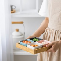 Square KTV Snack Compartment Plate Porcelain Platter with Stand Microwave Safe Minimalist Design Dry Fruit Nuts Sauce Dish