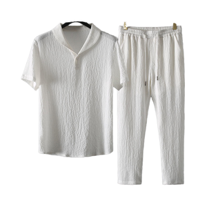 Traje de manga corta de verano informal para hombre, camisa corta de tela de gofre de secado rápido, moda transpirable - Product Image 2