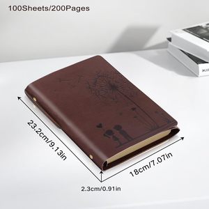 Carnet de notes vintage en cuir PU A5, papier sans acide 100 g/m², à feuilles mobiles, journal de voyage avec pendentif cœur - Product Image 5