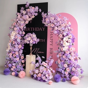 Vente en gros de décoration d'arche de <span class=keywords><strong>mariage</strong></span> violette, bannière de <span class=keywords><strong>bienvenue</strong></span> de scène florale avec cascade suspendue au mur pour banquet d'anniversaire, artificielle - Product Image 2