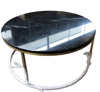 Table basse ronde en marbre de Carrare blanc et or de 30 pouces, meubles de salon