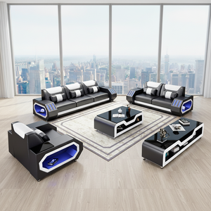 Sofá Clásico Tapizado de 3 Plazas Estilo Campestre Francés, Juego de Sofás Modernos y Cómodos para Uso Doméstico, Sofá Inteligente con LED para Villas - Product Image 2