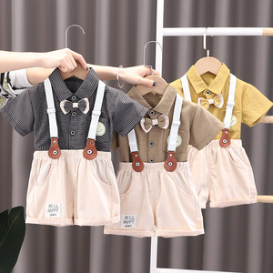 Beyefendi Tarzı Yazlık Takım Elbise Gömlek+Şort Günlük Bebek Erkek Giyim Setleri - Product Image 1