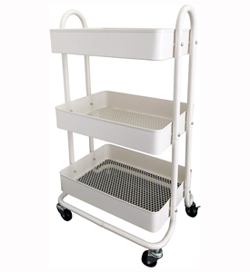 <b>Rolling</b> Three-Tier Stainless Steel Kitchen Storage Rack with Adjustable Height Brake Mobile Floor Cart Standing Type Non-Folding - Product Image 3