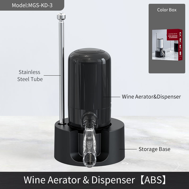 Aérateur-pompe à vin électrique/à piles avec base de rangement