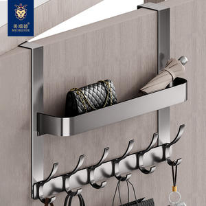 Porte-manteau mural avec étagère et 6 crochets, résistant à la rouille, pour chambre et placard - Product Image 2