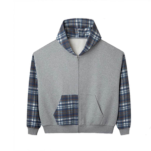 ZY produttori di abbigliamento Custom felpa con cappuccio in cotone scozzese 100% spugna francese con cerniera Design personalizzato Patchwork blocco di colore felpa con cappuccio per gli uomini - Product Image 4