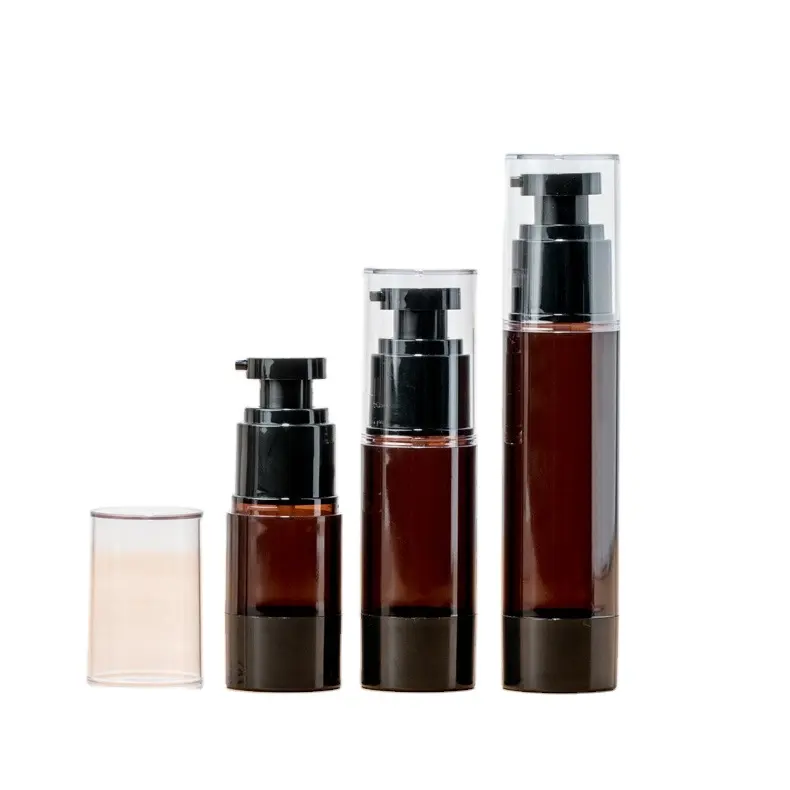 cosmetic airless pump bottle 15ml 30ml 50ml 100ml amber color with black closures