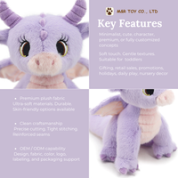 Peluche douce et mignonne de dragon violet fantaisiste - Cadeau pour enfants de 11 à 30 cm, services OEM et ODM disponibles