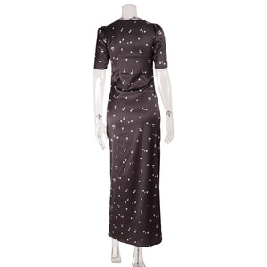 <span class=keywords><strong>Vestido</strong></span> <span class=keywords><strong>Midi</strong></span> Elegante de Alta Gama para Mujer, Otoño, Satén con Encaje, Cuello en V, Diseño Hueco, Estampado de Lunares, <span class=keywords><strong>Manga</strong></span> <span class=keywords><strong>Media</strong></span> - Product Image 3