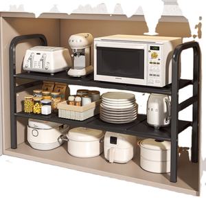 Étagère de rangement en acier au carbone pour cuisine et salle de bain, type sur pied, antirouille, 2 niveaux, réglable, pour comptoir, pour vaisselle, durable - Product Image 1