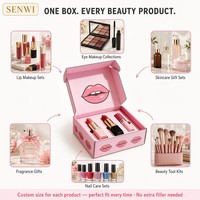 Boîte d'expédition rose vif imprimée en pop art pleine surface, avec illustration recto-verso, pour kit de maquillage de marque cosmétique, emballage de beauté en gros