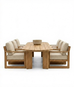 Ensemble de table de jardin en teck tropical en bois, mobilier de salle à manger d'extérieur, chaises rembourrées, sièges au bord de la piscine - Product Image 2