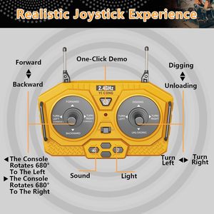 Jouet d'excavatrice télécommandée avec pelle en métal, camion de construction RC, véhicules d'ingénierie avec lumière et musique, excavatrice RC - Product Image 4