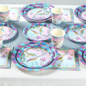 Décorations de fête d'anniversaire de <span class=keywords><strong>la</strong></span> <span class=keywords><strong>petite</strong></span> sirène, vaisselle jetable, fête prénatale, 1er anniversaire, fête de <span class=keywords><strong>la</strong></span> <span class=keywords><strong>petite</strong></span> fille sirène, assiettes en papier - Product Image 4