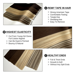 Extensions de cheveux à bandes noires injectées <span class=keywords><strong>sans</strong></span> couture, cheveux vierges russes 100% <span class=keywords><strong>Remy</strong></span>, lisses, double trame, extensions à bandes de cheveux humains - Product Image 2