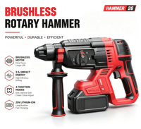 Marteau perforateur rotatif sans balais de qualité industrielle Viextro - Alimenté par batterie - 20V 800W 60,4 pi-lb de couple maximal 4500 BPM