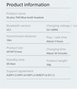 Auriculares inalámbricos S6plus Auriculares inalámbricos para juegos Negro Púrpura Azul S6 Auriculares inalámbricos Tws - Product Image 6