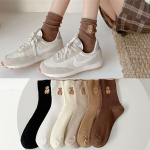 Women's Mid-Calf <b>Socks</b> With Cartoon Bear Pattern <b>Polyester</b> Cotton Autumn Winter Casual Style Slouch <b>Socks</b> - Product Image 1