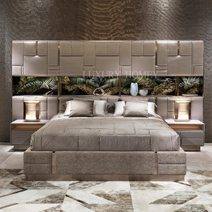 Set di mobili da camera da <span class=keywords><strong>letto</strong></span> di lusso di fascia alta italiana in pelle <span class=keywords><strong>letto</strong></span> <span class=keywords><strong>matrimoniale</strong></span> grande <span class=keywords><strong>testiera</strong></span> di design moderno King Size set da <span class=keywords><strong>letto</strong></span> - Product Image 2