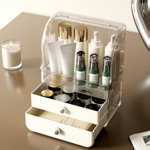 Boîte de rangement cosmétique transparente pour bureau, organisateur avec tiroirs pour maquillage et soins de la peau, anti-poussière, grande capacité - Product Image 1