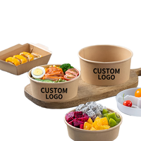 Bol en papier kraft de qualité alimentaire avec logo personnalisé, étanche, jetable, brun, pour salade, déjeuner, nouilles