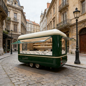 Carrito de Comida Móvil de Acero Inoxidable Verde Oscuro con Encimeras de Mármol para Venta de Helados y Comida Rápida en Mercados Nocturnos - Product Image 2