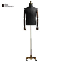 Mannequin Homme pour Costume d'Affaires, Bras Flexibles en Bois, Noir Beige Lin, Demi-Corps Supérieur, Mannequin Masculin pour Costumes, Manteaux et Vestes